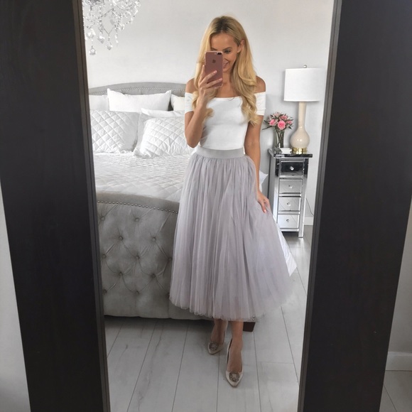 Long Maxi Tulle Grey Tulle Skirt - Picture 5 of 8